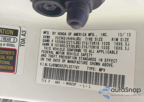 2015 Honda Cr-V Lx from USA, damaged, VIN 5J6RM3H32FL027181